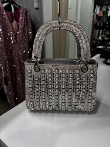 Geantă damă elegantă cu strasuri – clutch de seară cu mâner, stil glam - Img 6