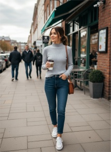 Maletă damă din tricot rib cu guler înalt – bluză mulată, stil casual elegant - Img 4