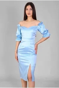 Rochie baby blue scurta cu maneci cazute