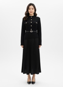 Rochie damă din tricot cu fustă plisată și curea – stil elegant și feminin - Img 3
