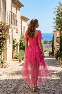Rochie Midi Roz din Tulle și Dantelă - Img 3