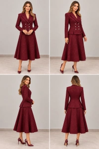Costum format din fusta si sacou burgundy - Img 2
