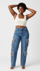 Pantaloni lungi din denim cu strasuri