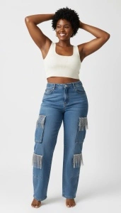 Pantaloni lungi din denim cu strasuri