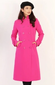 Pardesiu damă roz fucsia elegant, cambrat, cu nasturi decorativi – must have - primăvară și toamnă - Img 2