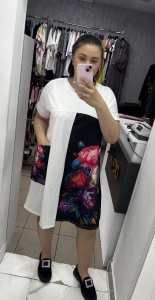Rochie de zi damă cu imprimeu floral și mix de materiale – model lejer, disponibil în mai multe printuri - Img 4