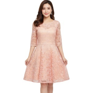 Rochie elegantă roz praf din dantelă