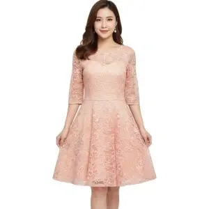 Rochie elegantă roz praf din dantelă
