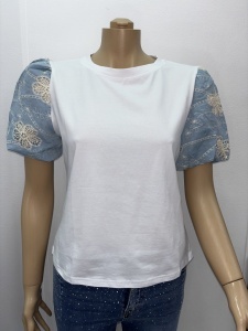 Tricou alb cu mâneci brodate - Img 2