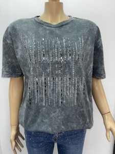 Tricou gri cu ștrasuri - Img 1