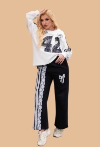 Pantaloni lungi cu dantelă si talie elastică - Img 2