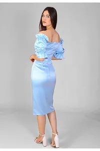 Rochie baby blue scurta cu maneci cazute - Img 3