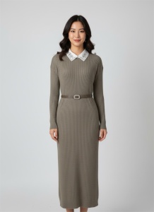 Rochie damă din tricot accesorizată cu ștrasuri la guler– stil elegant și feminin - Img 3