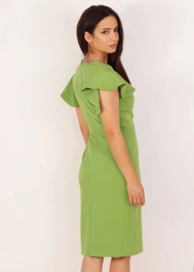 Rochie elegantă verde fistic cu volane și aplicație florală 3D - Img 3