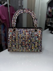 Geantă damă elegantă cu strasuri – clutch de seară cu mâner, stil glam - Img 4