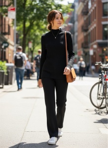 Maletă damă din tricot rib cu guler înalt – bluză mulată, stil casual elegant - Img 5