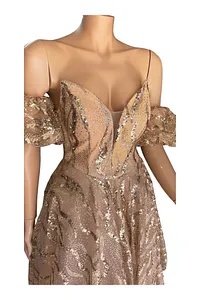 Rochie aurie scurtă cu paiete - Img 1