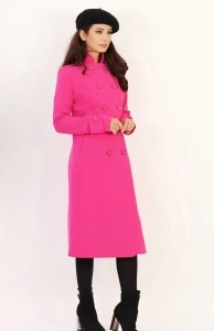 Pardesiu damă roz fucsia elegant, cambrat, cu nasturi decorativi – must have - primăvară și toamnă - Img 3