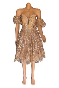 Rochie aurie scurtă cu paiete - Img 2