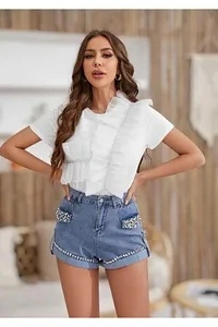 Tricou alb cu volane