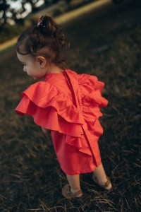 Rochie cu volane duble pe spate (roz-somon) - Img 2
