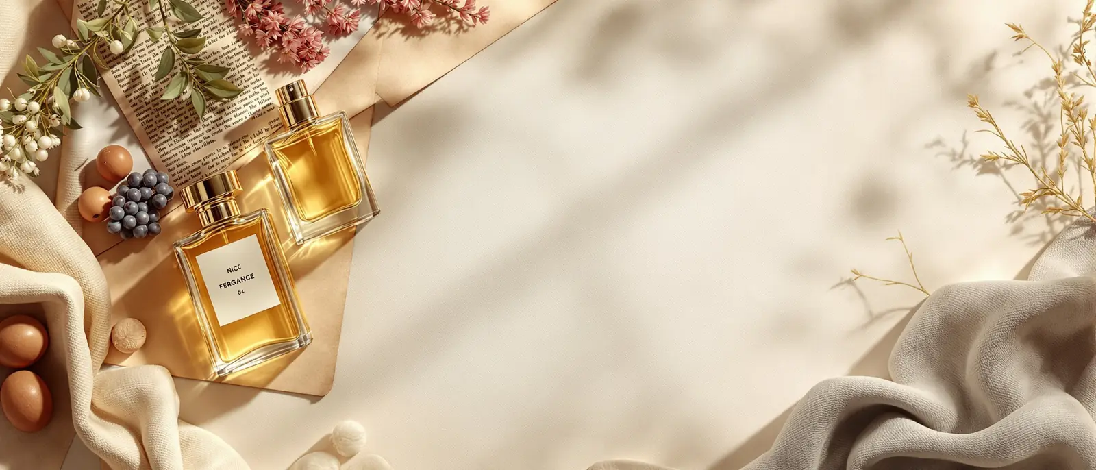 Niche perfume bottles arranged on aged paper with handwritten notes