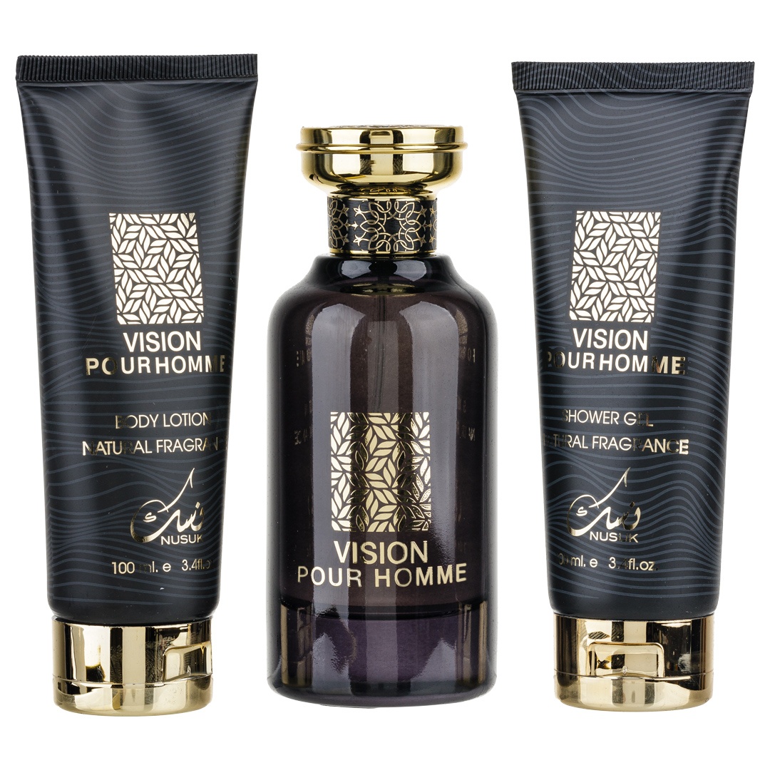 Set Cadou Vision Pour Homme Apa de Parfum 100ml + Gel De Dus 100ml + Lotiune de corp 100ml, Nusuk