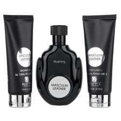 Men's Gift Set Leather Eau de Parfum 100ml + Shower Gel 100ml + Body Lotion 100ml, Riiffs