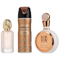 Set Cadou Fakhar Woman Apa de Parfum 100ml + Parfum pentru par 50ml + Deo Spray 200ml, Lattafa