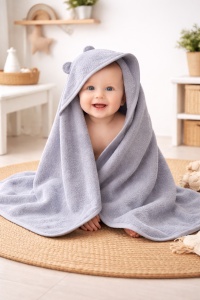 Prosop de baie BabyTeo cu gluga - bambus si bumbac - Soft Grey - moale, natural si absorbant - Img 2