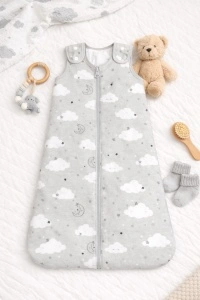 Set 2 saci de dormit - Gri - 100% bumbac natural - marime 12-18 luni - certificat OEKO-TEX - Img 5