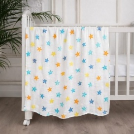 Paturica BabyTeo din muselina - 100% bumbac - stele - moale ca o imbratisare - certificat OEKO-TEX