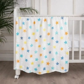 Paturica BabyTeo din muselina - 100% bumbac - stele - moale ca o imbratisare - certificat OEKO-TEX