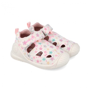 Sandale textile Biomecanics 262177-B050 albe cu stele pentru primii pași – fete - Img 3