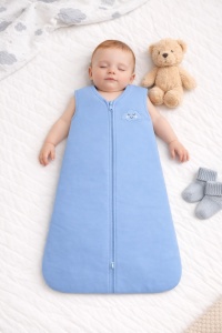 Set 2 saci de dormit BabyTeo – Somn sigur, confort maxim pentru bebe - Albastru - 100% bumbac natural - marime 6-12 luni - certificat OEKO-TEX - Img 4