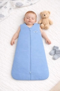 Set 2 saci de dormit BabyTeo – Somn sigur, confort maxim pentru bebe - Albastru - 100% bumbac natural - marime 6-12 luni - certificat OEKO-TEX - Img 4