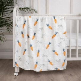 Paturica BabyTeo din muselina - 100% bumbac - morcovi - moale ca o imbratisare - certificat OEKO-TEX