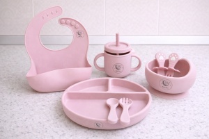 Set de diversificare BabyTeo din silicon alimentar - BPA Free - Roz
