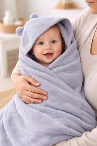 Prosop de baie BabyTeo cu gluga - bambus si bumbac - Soft Grey - moale, natural si absorbant
