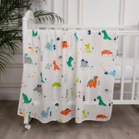 Paturica BabyTeo din muselina - 100% bumbac - dinozauri - moale ca o imbratisare - certificat OEKO-TEX