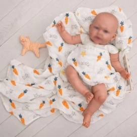 păturică din muselină BabyTeo pentru bebeluși, 100% bumbac, moale și respirabilă