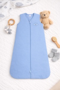 Set 2 saci de dormit BabyTeo – Somn sigur, confort maxim pentru bebe - Albastru - 100% bumbac natural - marime 6-12 luni - certificat OEKO-TEX - Img 5