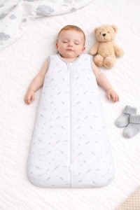 Set 2 saci de dormit - Gri - 100% bumbac natural - marime 12-18 luni - certificat OEKO-TEX
