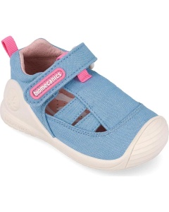 Sandale textile Biomecanics 262179-A371 pentru primii pași – fete albastru sclipici
