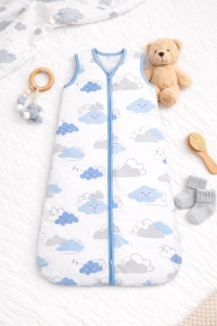 Set 2 saci de dormit BabyTeo – Somn sigur, confort maxim pentru bebe - Albastru - 100% bumbac natural - marime 6-12 luni - certificat OEKO-TEX - Img 2