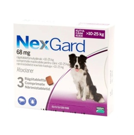 NexGard L 68 mg (10 – 25 kg) – 1 tableta -Protecție Specializată Împotriva Puricilor și Căpușelor
