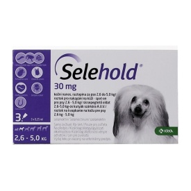 Selehold Dog 30 mg antiparazitar extern si intern caini talie mica (2.6.1-5 kg), 3 pipete