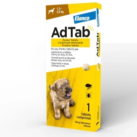 AdTab Câini 56 mg (1.3 - 2.5 kg) - 1 tabletă Purici și Căpușe, Acțiune 30 Zile - Img 2