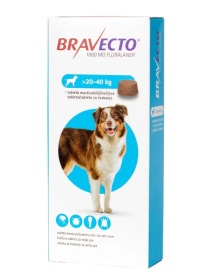 Bravecto pentru câini 20–40 kg, 1000 mg – 1 tabletă, protecție purici și căpușe până la 12 săptămâni