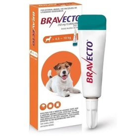 Bravecto Spot-On Câini 250 mg (4.5 - 10 kg) - Soluție Antiparazitară Purici și Căpușe, 1 Pipetă